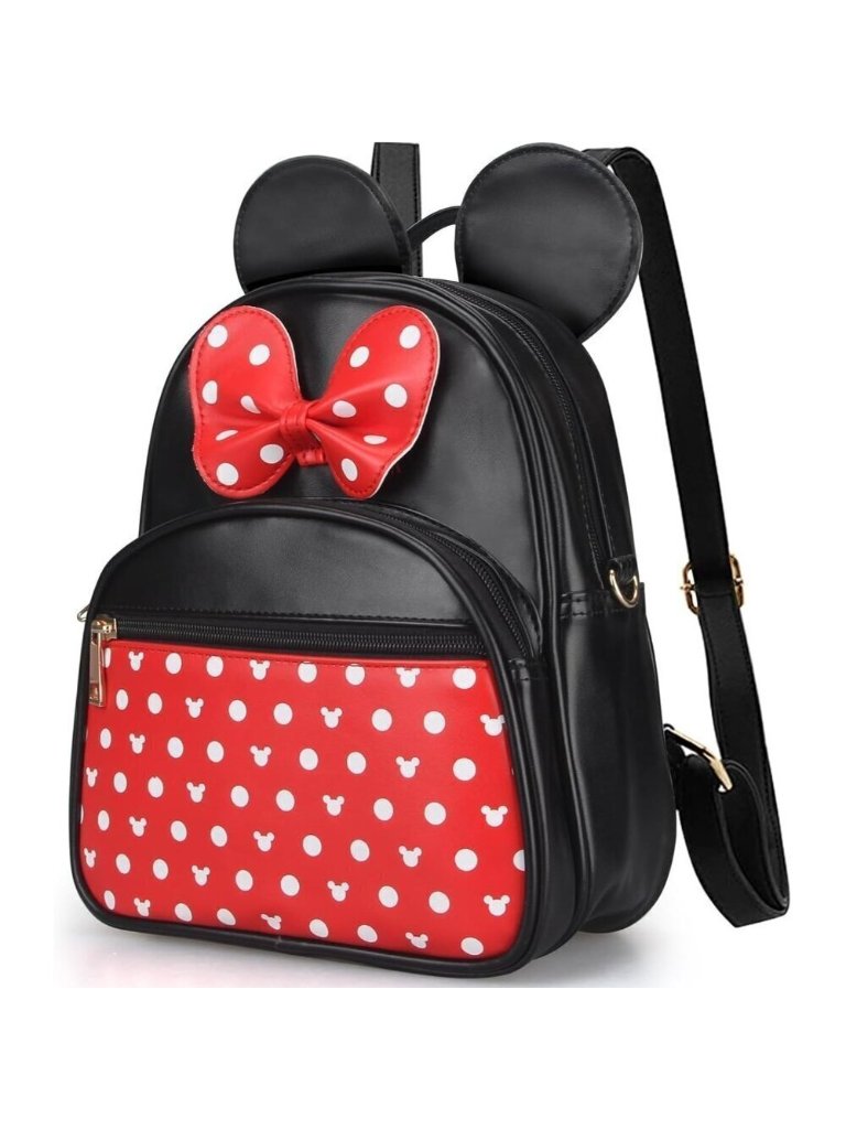 Dksyee Leather Cute Mini Mouse Women Black Bowknot Polkadot Toddler Backpack